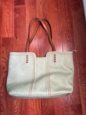 Leather Tote Bag in Light Green with Tan Straps